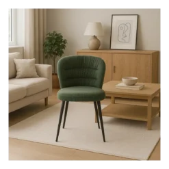 Set 4 Sedie da Interno Imbottite in Tessuto Verde Gambe in Metallo Nero