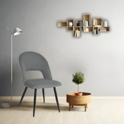 Set 2 Sedie da Interno Imbottite in Tessuto Grigio con Gambe Nere