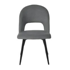 Set 2 Sedie da Interno Imbottite in Tessuto Grigio con Gambe Nere