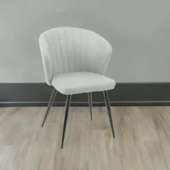 Set 2 Sedie da Interno Imbottite in Tessuto Grigio Chiaro Gambe Nere