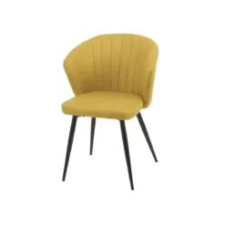 Set 2 Sedie da Interno Imbottite in Tessuto Giallo con Gambe Nere