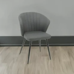 Set 2 Sedie da Interno Imbottite in Tessuto Grigio Scuro Gambe Nere