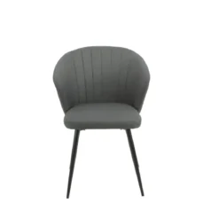 Set 2 Sedie da Interno Imbottite in Tessuto Grigio Scuro Gambe Nere