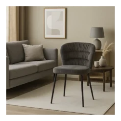Set 4 Sedie da Interno Imbottite in Tessuto Grigio Gambe in Metallo Nero