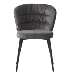 Set 4 Sedie da Interno Imbottite in Tessuto Grigio Gambe in Metallo Nero