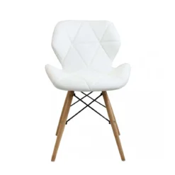 Set 4 Sedie da Pranzo Bianco con Gambe in Legno seduta in PU