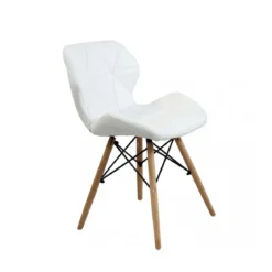 Set 4 Sedie da Pranzo Bianco con Gambe in Legno seduta in PU