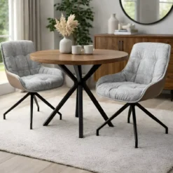 Set 2 Sedie da Pranzo Grigio Chiaro con Base Fissa Gambe in Metallo