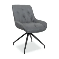Set 2 Sedie da Pranzo Grigio con Base Fissa Gambe in Metallo Nero