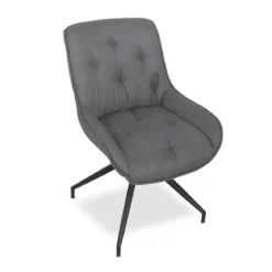 Set 2 Sedie da Pranzo Grigio con Base Fissa Gambe in Metallo Nero