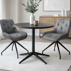 Set 2 Sedie da Pranzo Grigio con Base Fissa Gambe in Metallo Nero