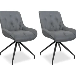 Set 2 Sedie da Pranzo Grigio con Base Fissa Gambe in Metallo Nero
