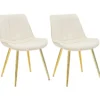 Set 2 Sedie da Pranzo Imbottite Tessuto Crema Finiture Oro Metallo