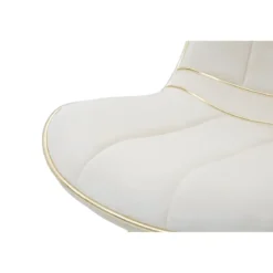 Set 2 Sedie da Pranzo Imbottite Tessuto Crema Finiture Oro Metallo