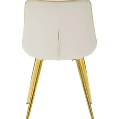 Set 2 Sedie da Pranzo Imbottite Tessuto Crema Finiture Oro Metallo