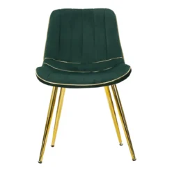 Set 2 Sedie da Pranzo Imbottite Verde Dettagli Oro per Soggiorno Cucina