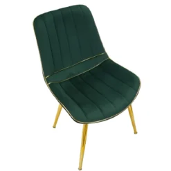 Set 2 Sedie da Pranzo Imbottite Verde Dettagli Oro per Soggiorno Cucina