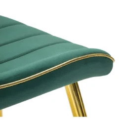 Set 2 Sedie da Pranzo Imbottite Verde Dettagli Oro per Soggiorno Cucina
