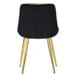 Set 2 Sedie da Pranzo Imbottite Nero Dettagli Oro per Soggiorno Cucina