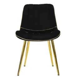 Set 2 Sedie da Pranzo Imbottite Nero Dettagli Oro per Soggiorno Cucina