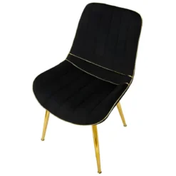 Set 2 Sedie da Pranzo Imbottite Nero Dettagli Oro per Soggiorno Cucina