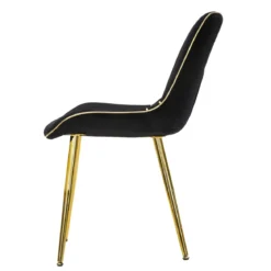 Set 2 Sedie da Pranzo Imbottite Nero Dettagli Oro per Soggiorno Cucina