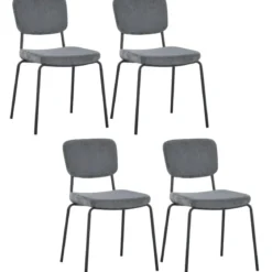 Set 4 Sedie da Pranzo Imbottite in Tessuto Grigio Scuro Struttura Nera