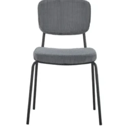 Set 4 Sedie da Pranzo Imbottite in Tessuto Grigio Scuro Struttura Nera