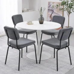 Set 4 Sedie da Pranzo Imbottite in Tessuto Grigio Scuro Struttura Nera