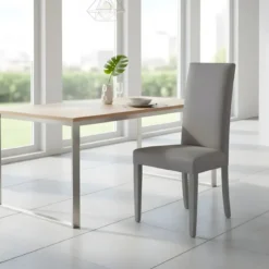 Set 2 Sedie da Pranzo in Legno Grigio Fumo in Tessuto Antimacchia