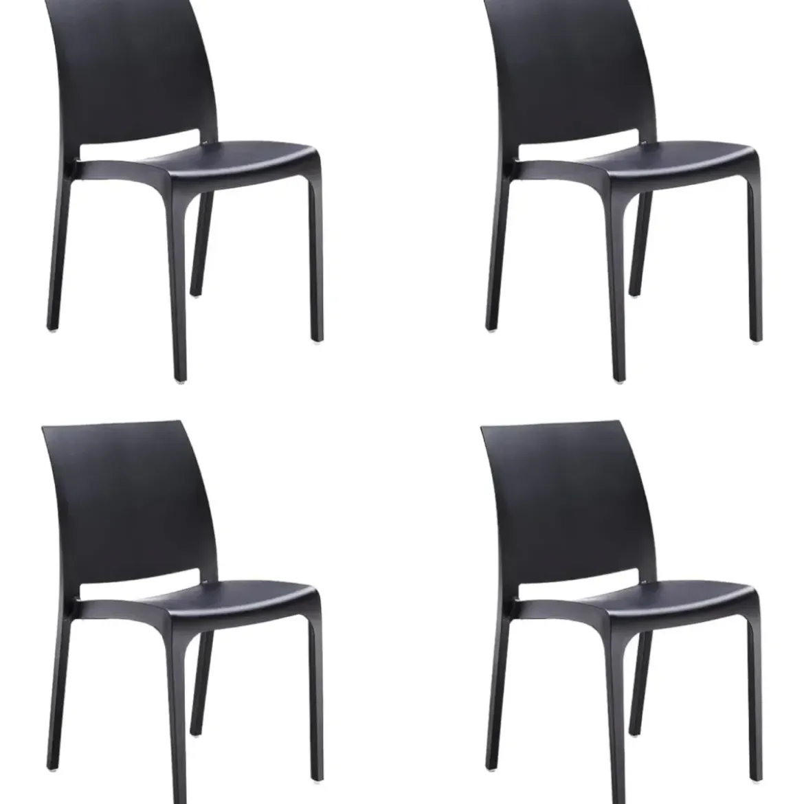 Set 4 Sedie da Pranzo in Resina Impilabili Nero con Tappi Antiscivolo