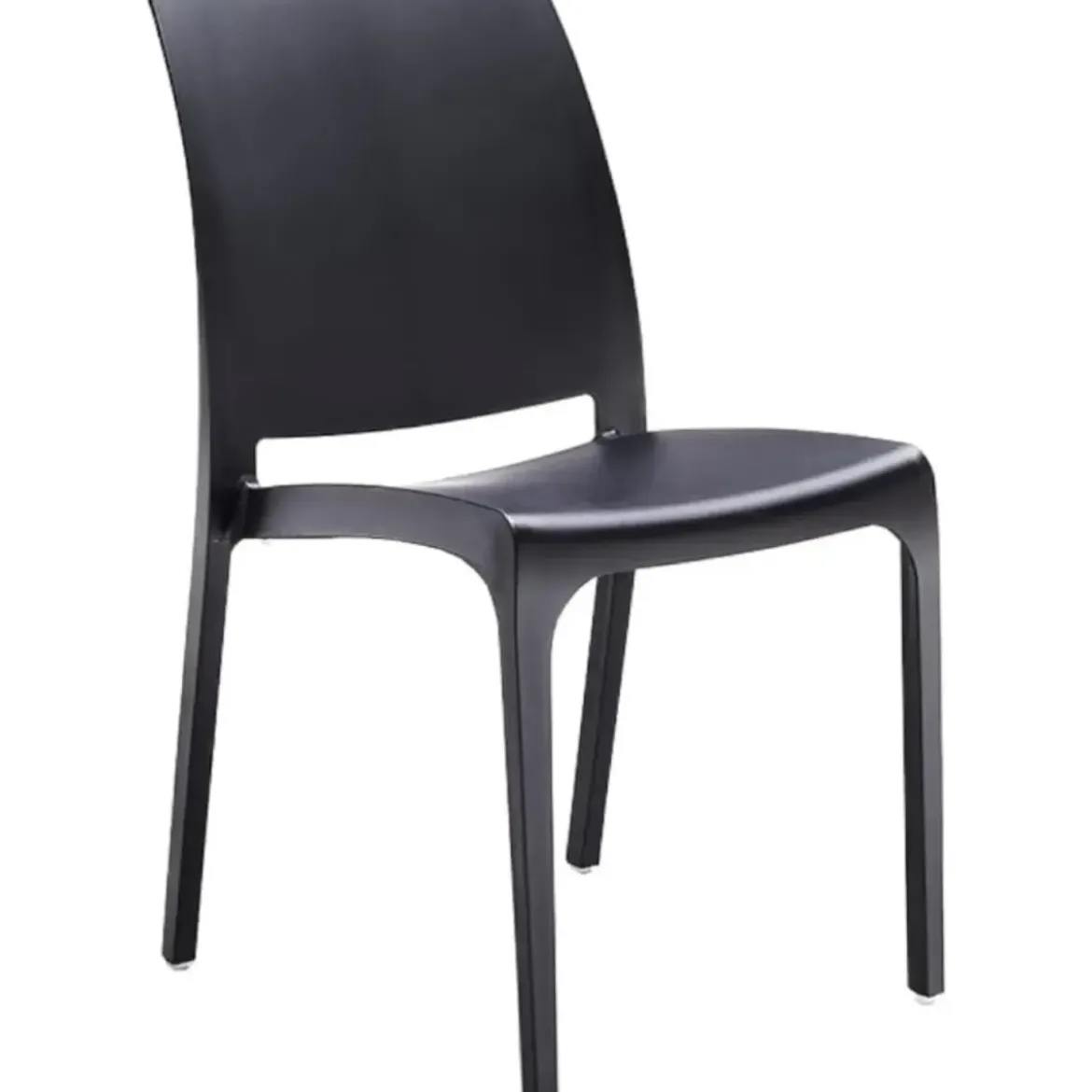 Set 4 Sedie da Pranzo in Resina Impilabili Nero con Tappi Antiscivolo