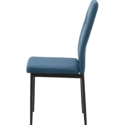 Set 4 Sedie da Pranzo in Tessuto Blu Gambe in Metallo