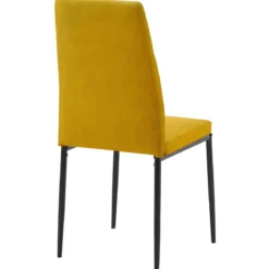 Set 4 Sedie da Pranzo in Tessuto Senape Gambe in Metallo