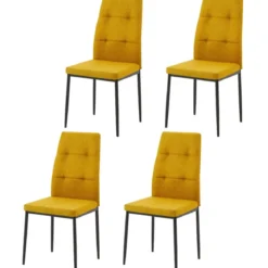 Set 4 Sedie da Pranzo in Tessuto Senape Gambe in Metallo