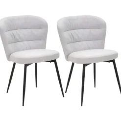 Set 2 Sedie da Pranzo in Tessuto Grigio Metallo Nero Seduta Imbottita