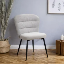 Set 2 Sedie da Pranzo in Tessuto Grigio Metallo Nero Seduta Imbottita