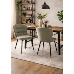 Set 2 Sedie da Pranzo in Tessuto Verde Metallo Nero Seduta Imbottita