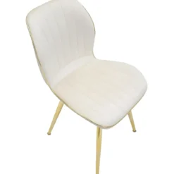 Set 2 Sedie da Pranzo in Velluto Crema Finitura Oro Moderno Soggiorno