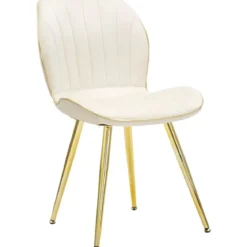 Set 2 Sedie da Pranzo in Velluto Crema Finitura Oro Moderno Soggiorno