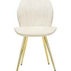 Set 2 Sedie da Pranzo in Velluto Crema Finitura Oro Moderno Soggiorno