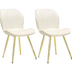Set 2 Sedie da Pranzo in Velluto Crema Finitura Oro Moderno Soggiorno