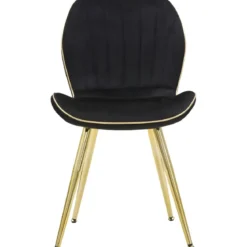 Set 2 Sedie da Pranzo in Velluto Nero Finitura Oro Moderno Soggiorno
