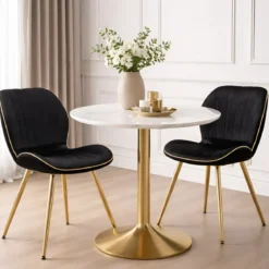 Set 2 Sedie da Pranzo in Velluto Nero Finitura Oro Moderno Soggiorno