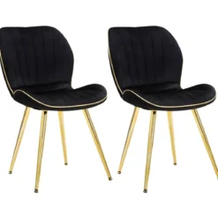 Set 2 Sedie da Pranzo in Velluto Nero Finitura Oro Moderno Soggiorno