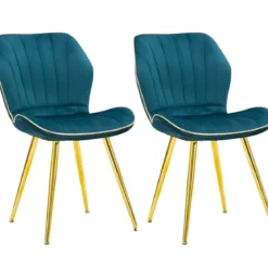 Set 2 Sedie da Pranzo in Velluto Ottanio Finitura Oro Moderno Soggiorno