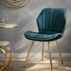 Set 2 Sedie da Pranzo in Velluto Ottanio Finitura Oro Moderno Soggiorno