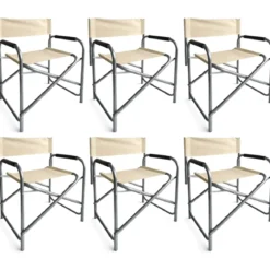 Set 6 Sedie da Regista Pieghevoli Beige Struttura Alluminio da Esterno