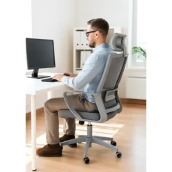 Set 2 Sedie da Ufficio Grigio Schienale Traspirante Poggiatesta Regolabile