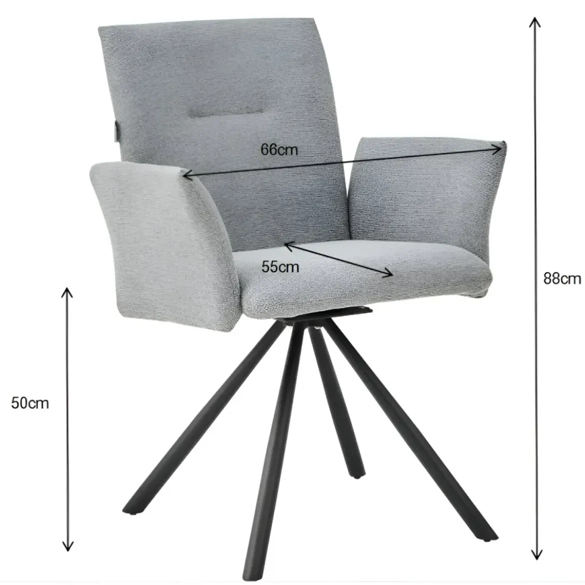 Set 2 Sedie Girevoli in Tessuto Grigio con Gambe in Metallo Nero